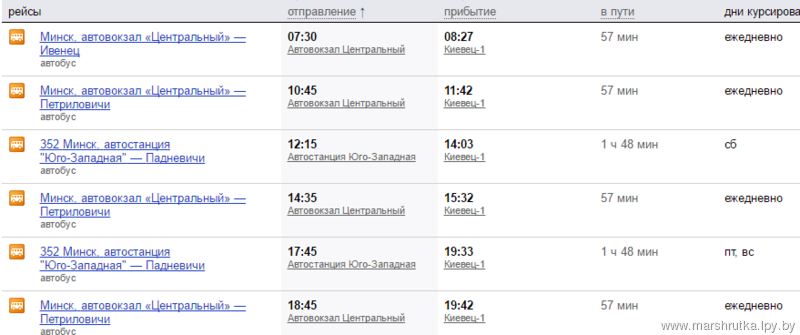 Расписание автобусов маршрутки минск